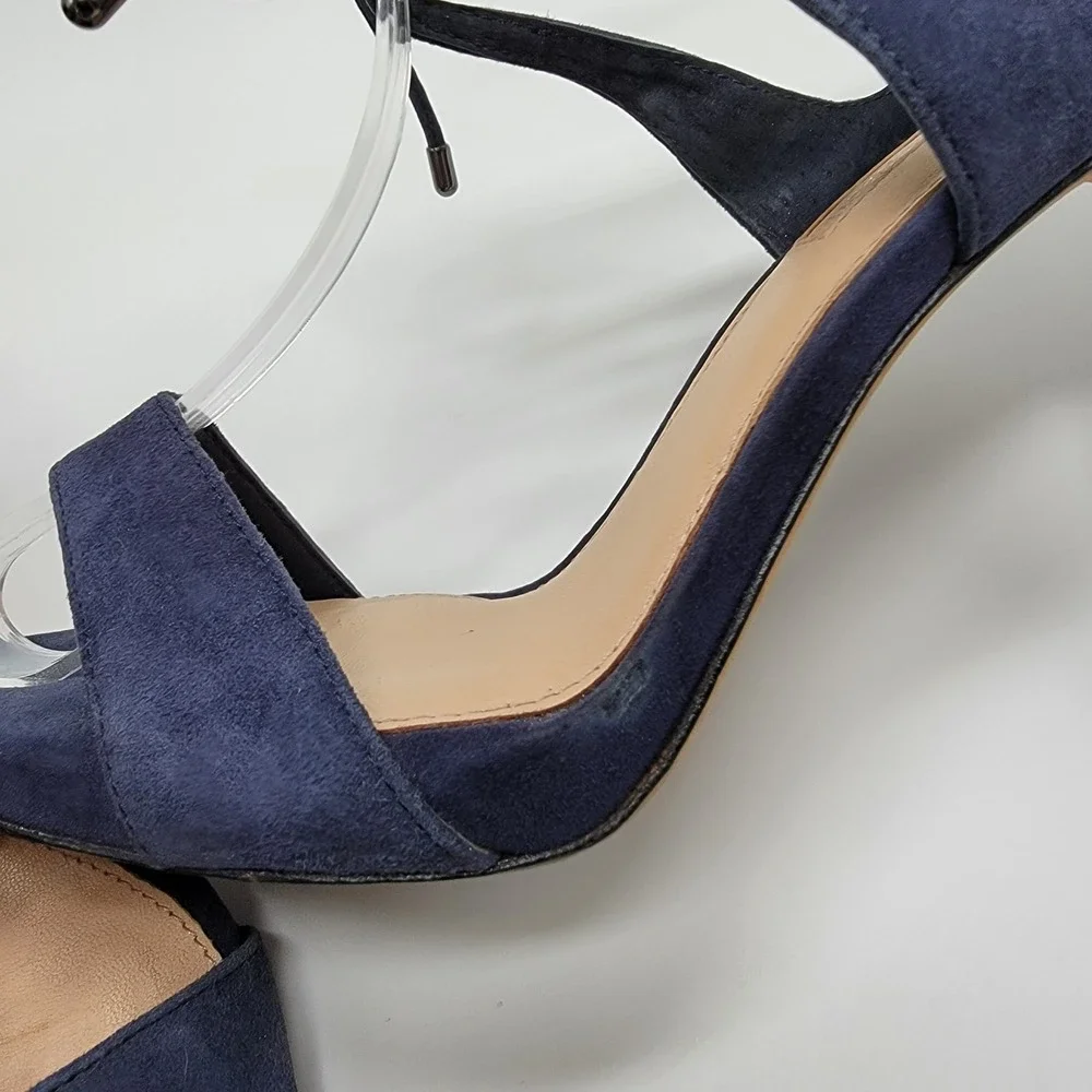 Antonio Melani Navy Blue Suede Sandals Women's Sz 6.5 Leather Sole Sexy Heels
